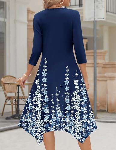 Image of Zeagoo Midi Dresses Women 2026 Dress 3 /4 Sleeve Casual Dresses with Pockets A Line Summer Beach Sundress