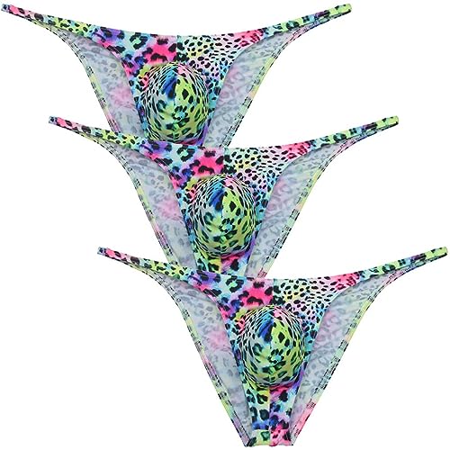 Men's Leopard Hight Cut Bikini Briefs Leopard Underwear Male Bulge Pouch Ruched Hip Underpants Tiny Waist Swimsuit