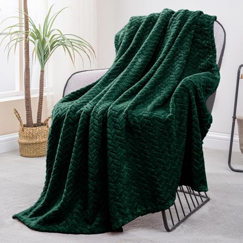Exclusivo Mezcla Fleece Throw Blanket for Sofa and Bed, 127x178 CM Soft Cozy Jacquard Flannel Blankets, Lightweight Fuzzy Plush Warm Throws for All Seasons, Forest Green