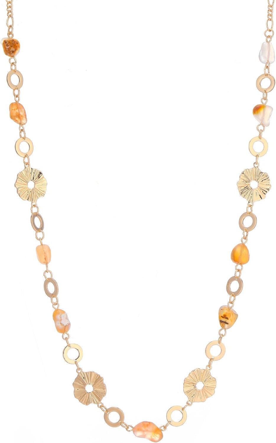 Long Gold Necklaces for Women Dainty Natural Stone Beaded Gold Necklace Mothers Day Gifts Boho Gold Costume Jewelry for Women