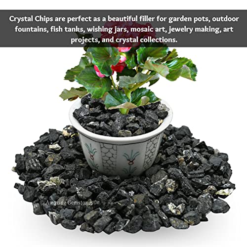 Image of Amazing Gemstone Black Tourmaline Crystal Chips Aquarium Gravel Rocks - Carnelian Chips Bulk Fish Tank Gravel, Small Tumbled Stone Chips and Tiny Crystals for Decoration (1000+ Carat Chips)