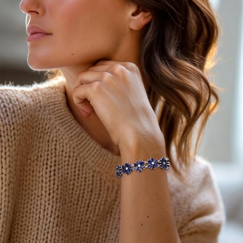 Ross-Simons 45.00 ct. t.w. Sapphire and .10 ct. t.w. Diamond Flower Bracelet in Sterling Silver2