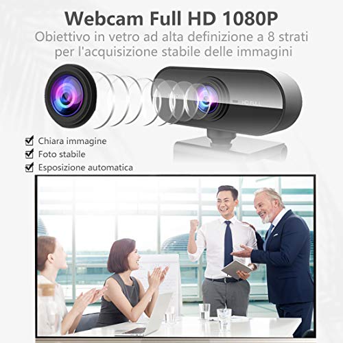 MHDYT Webcam 1080P Full HD con Microfono, Webcam PC Portatile Desktop USB 2.0 Videocamera per Videochiamate, Studio, Conferenza, Registrazione, Gioca a Giochi e Lavoro a casa