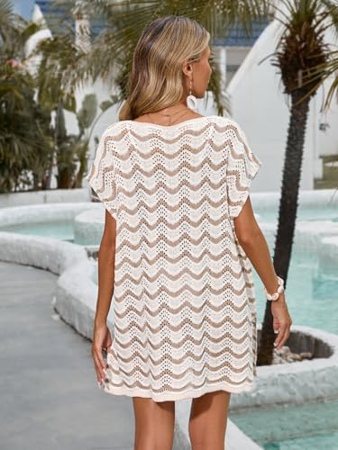 BreathSunny Womens Crochet Knit Beach Cover Up Cap Sleeve Dress Summer 2026 Bathing Suit Coverups Dresses Khaki S — view 3