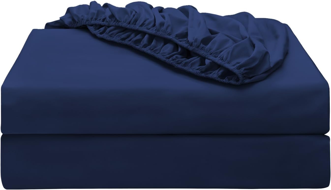 2-Pack Pure Cotton Twin XL Fitted Sheet for Adjustable Bed Split King, 600 TC 16" Deep Pocket Egyptian Cotton Fitted Sheet (2pcs, Twin XL, Navy Blue) Twin XL Navy Blue