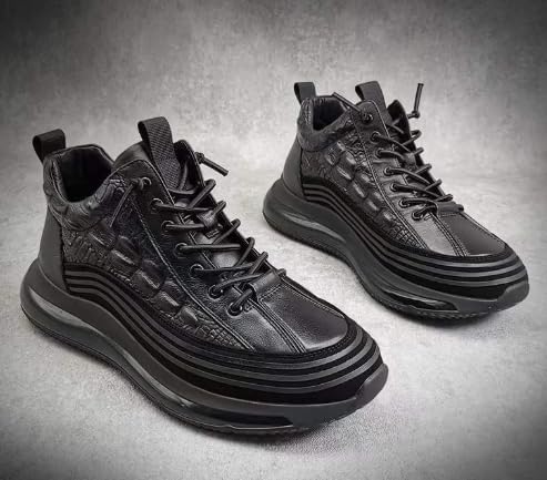 Mens Elastic Laces High-Top Sneaker Autumn & Winter New Thermal Invisible Platform Height Shoes-2In - Image 4