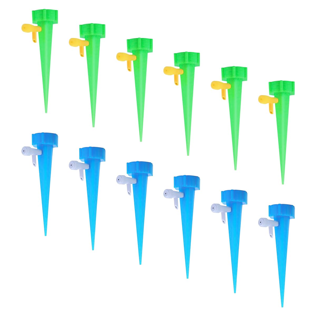 Lotsdonxia 12-Pack Self Watering Spikes, Automatic Plant Irrigation Devices with Adjustable Drip Valve, 6 Green & 6 Blue for Indoor & Outdoor Plants
