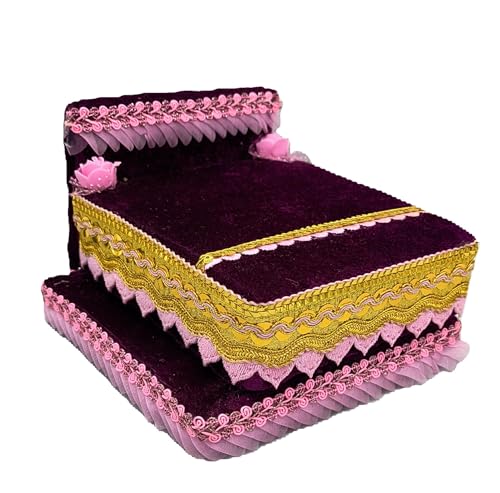 Image of RD Handicraft Thakur Ji Bed, Laddu Gopal ji Bed, Bal Gopal ji Bed with Blanket Silk All Purpose Bed |Wine (17x16x10 cm)