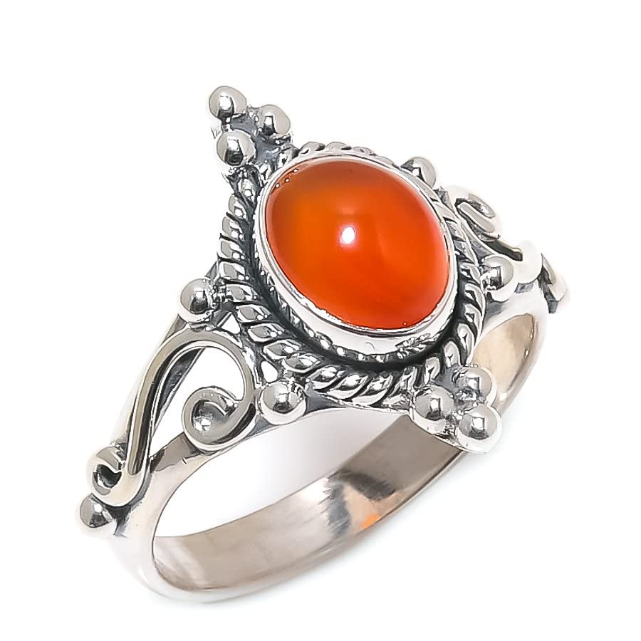 AUDRIELLE925 Sterling Silver Ring, Oval Shape Handmade Gemstone, Adjustable