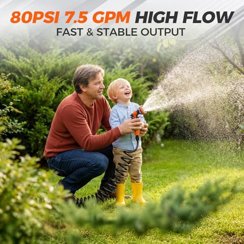Image of 80 PSI 7.5 GPM Marine Washdown Pump Kit, 12V High-Performance Self-Priming Water Pumps with 10-Pattern Spray Nozzle, Heavy Duty Diaphragm Pump for Boat Decks, RVs, Trailers & Yacht Cleaning