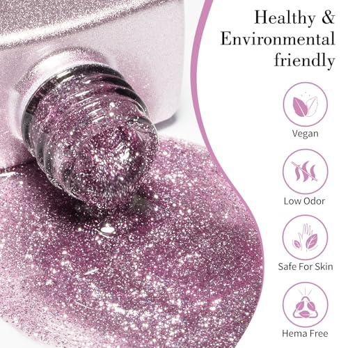 Image of CANNI 9ml Purple Glitter Gel Nail Polish, High Gloss UV LED Soak Off Gel