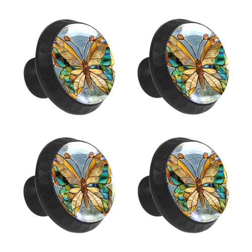 MSINMKOK 4 Pack Cabinet Knobs Stained Glass Butterfly Drawer Pulls Crystal Glass Round Knobs Handles for Dressers Drawer Bathroom Kitchen Cupboards Wardrobes Hardware Furniture Knobs by MSINMKOK - Used condition - Image 2