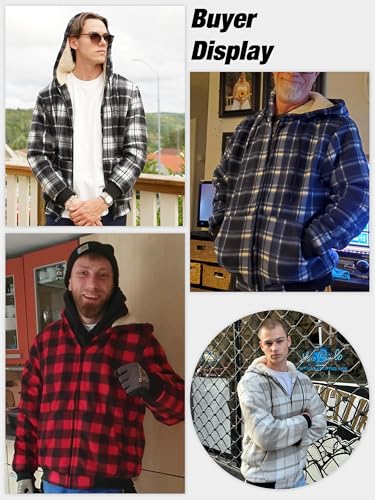 ZITY Heavy Thick Hoodies for Men Plaid Flannel Warm Sherpa Fleece Lined Winter Full Zip Up Coat3