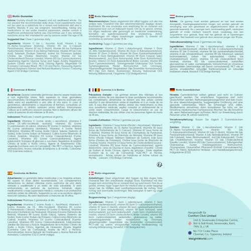 Biotin Gummibärchen - Vitamin B7 (D - Biotin) mit 5000 μg - 120 Gummies - Mit Vitamin C & E, Selen, Jod, A, B9, B6, B12, B5-2 Monate Vorrat - Natürlicher Beerengeschmack - WeightWorld