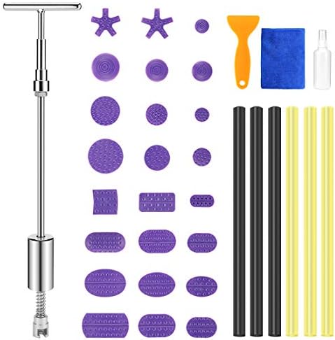 BBKANG 35pcs Paintless Dent Repair Puller Kit, Dent Repair Slide Hammer T-Bar Tool with 28pcs Dent Removal Pulling Tabs for Car Dent Door Ding Hail Damage Relieble Tool