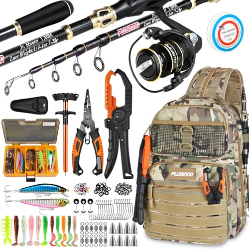 Image of PLUSINNO Fishing Gear, Fishing Backpack with Fishing Rod, Tackle Box, Waterproof Tackle Backpack with Rod Holders,Lures, Tools, Pliers & Accessories, Fish Gifts for Men