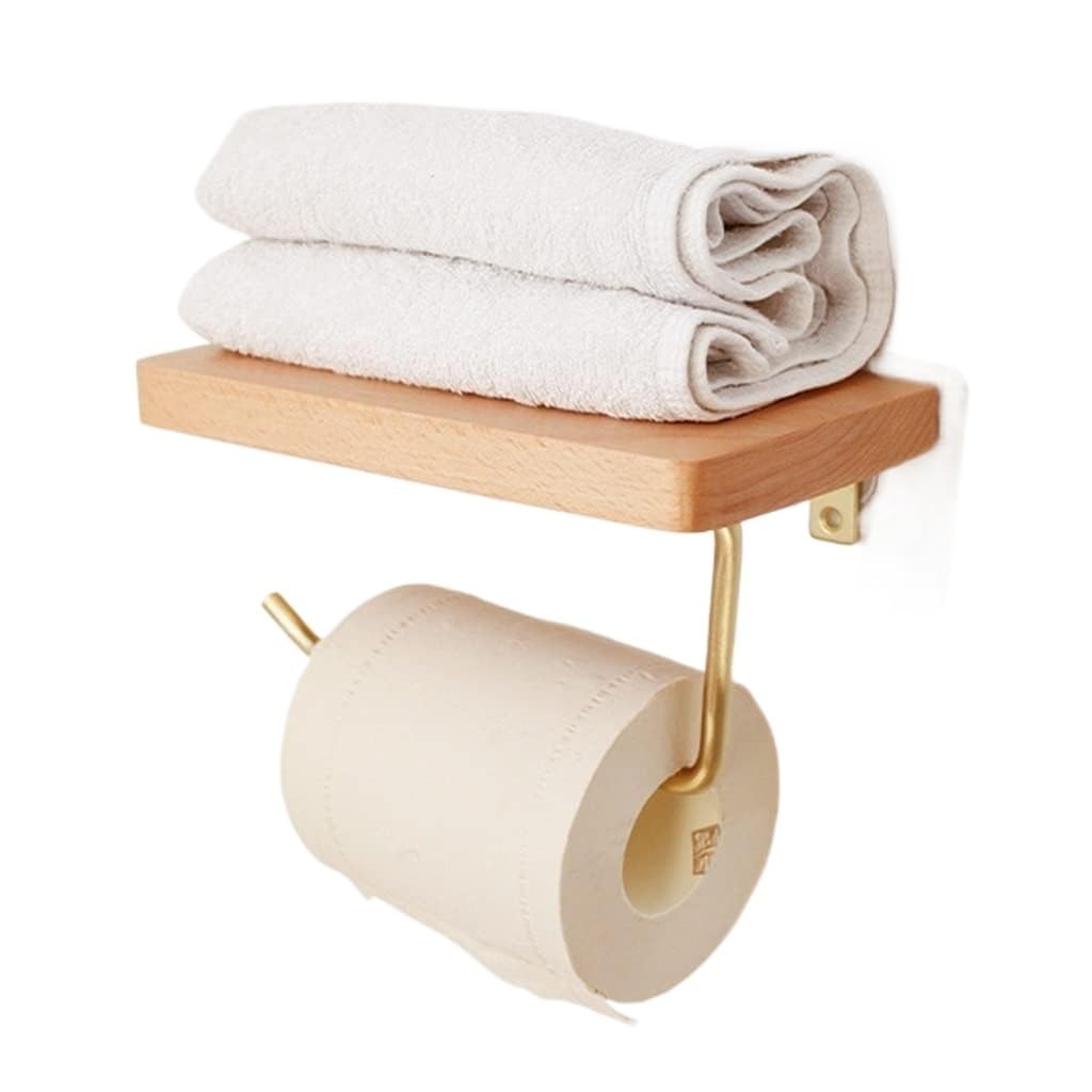 Toilet Paper Holder Solid Brass Wall Mounted Punch-free Tissue Paper Holder Toilet Roll Organizer With Shelf