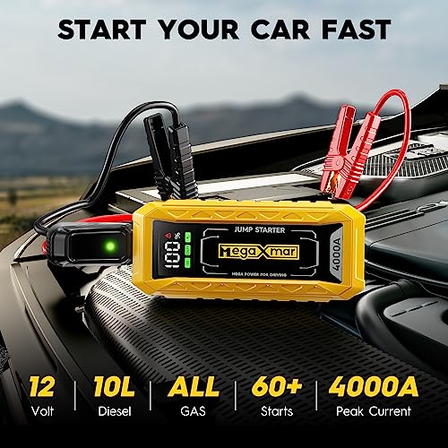 MegaXmar 60w PD Battery Jump Starter 27000mAh 4000A, All Gas, 10L Diesel Engine, 12V car Battery Portable Jumper Box, Type C Booster Car Jumper Cable Pack - Thumbnail 2