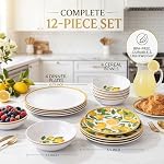 Ensembles de vaisselle à la mélamine... 12pcs Plaques et bols de mélamine 4,Articles de dîner en intérieur et en extérieur, serti de citron