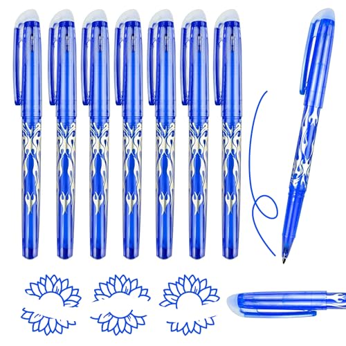 ForestM erasable pens 8 Pack Erasable Pens Blue - 0.7mm Friction Pens with Eraser Rub Out Gel Ink Writing Pens for School Office Supplies Stationery for Kids and Adults