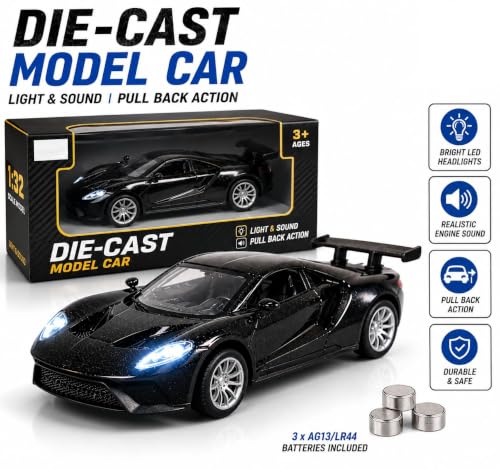 Image of TEC TAVAKKAL 1:36 Scale Diecast Metal Toy Car with Openable Doors, Pull-Back Action, LED Lights & Music - Premium Mini Sports Car Model for Kids & Collectors (Mclaren Black Small)