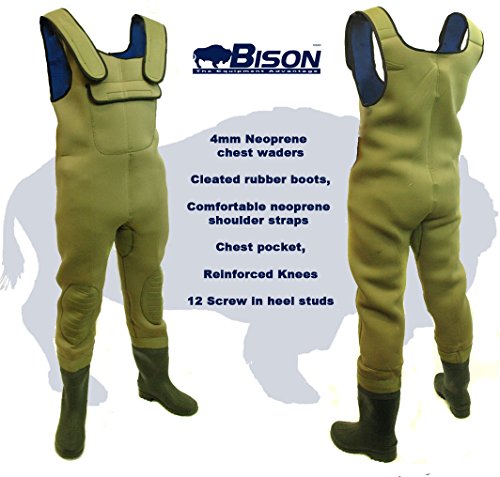 Bison Mono de neopreno de 4 mm con botas, todas las tallas, bolsillo para móvil, suela con tacos Talla:7