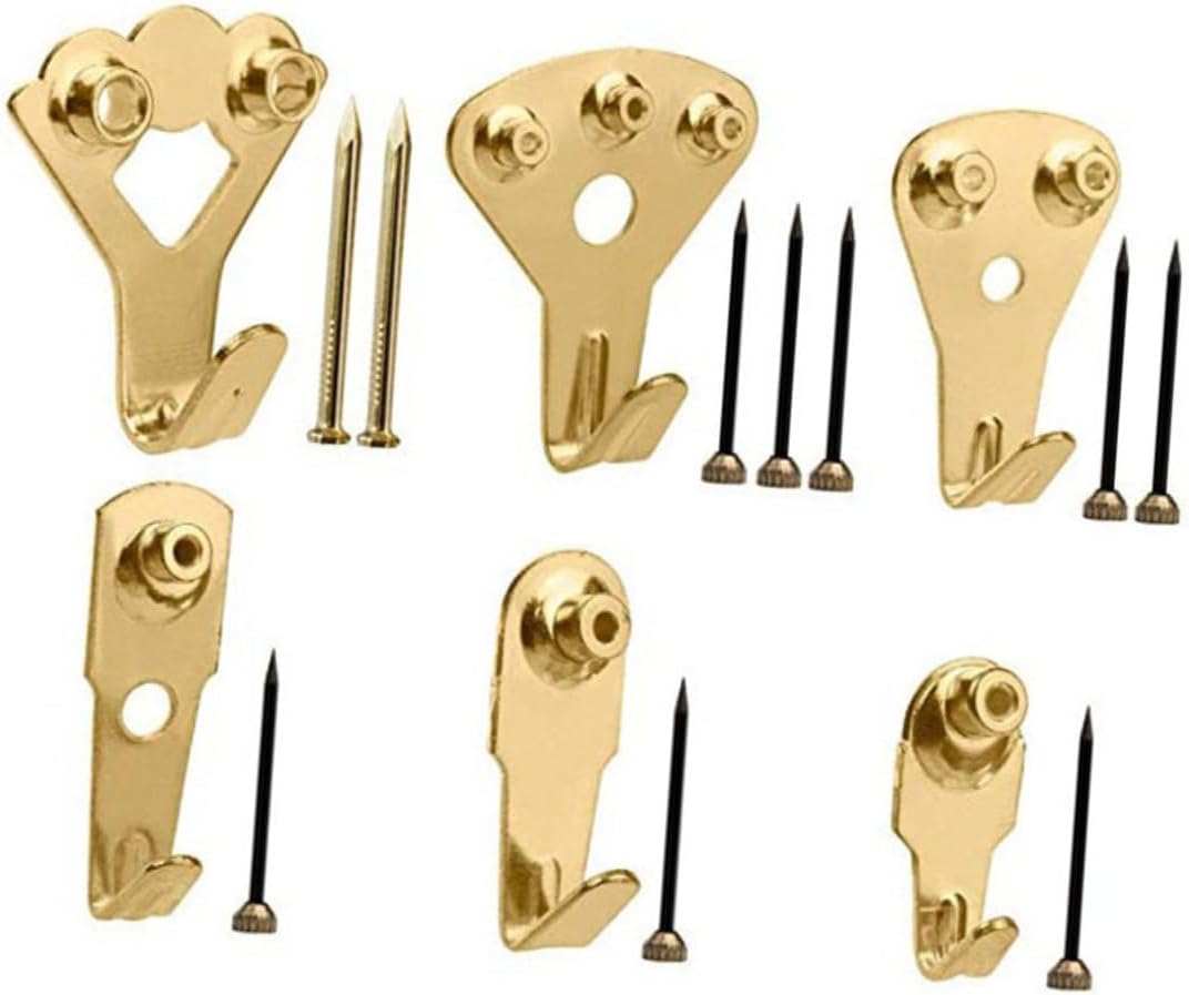 PRETYZOOM 84pcs Alloy Multi-Function Hook for Clothes and Artwork Display Includes Hooks Black Copper Nails and Easy to Install Decorative Wall Hangers for