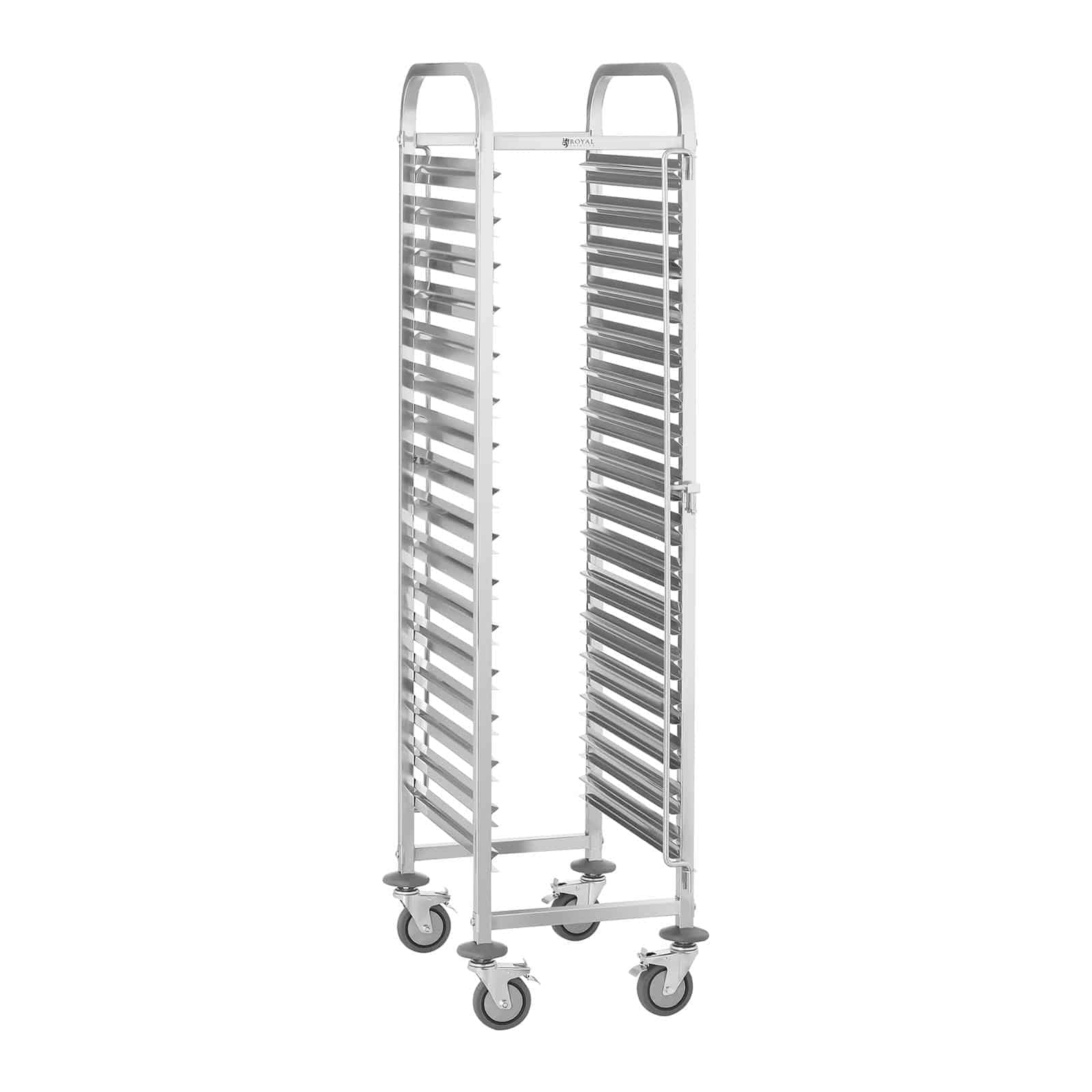 Royal Catering RCTW-16GN.1 Carrello Portavassoi Carrello Cucina Professionale (150 kg, Capacità 16 Contenitori GN 1/1, Sicure Verticali per Contenitore) Acciaio Inox
