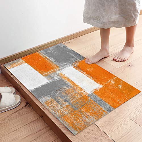Lbdecor Entrance Floor Mat Doormat(Personalized) Oil Painting Abstract Art Welcome Door Mat Low Profile Non Slip Entry Rugs For Bathroom Kitchen Home Front Decor, 20X31.5Inch Orange Geometric #TOP5