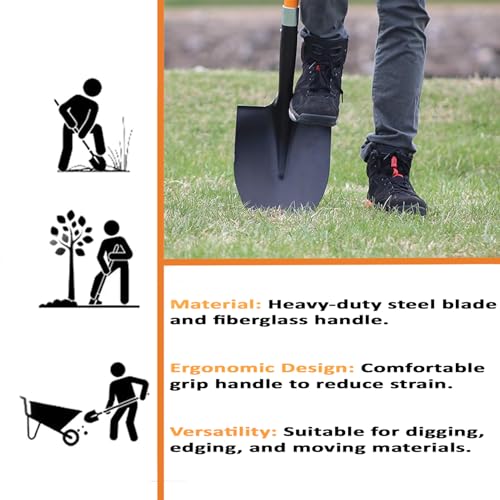 Ashman HeavyDuty Digging Shovel (2 Pack) 47-Inch Lond Handle with Trenching Blade and durable Handle - Ideal for Garden, Landscaping, Construction, Masonry - Perfect for Digging Soil, Dirt, and Gravel - Thumbnail 4