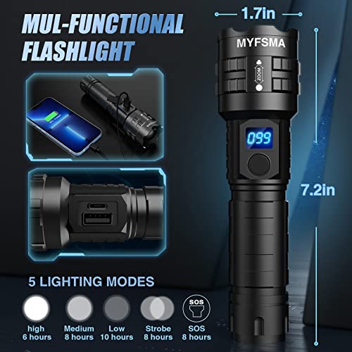 Myfsma Led Brightest Flashlights High Lumens Rechargeable, Super Bright 100000 Lumens Powerful Xph70.2, High Powered Handheld Tactical Flash Lights For Camping Emergency And Outdoor Activity #TOP4