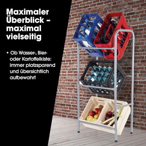 EASYmaxx Getränkekistenregal aus Metall für 3 Kästen | Platzsparende, praktische und organisierte Lagerung auf 3 Etagen | Kistenregal für Ordnung und Platz in Ihrem Zuhause