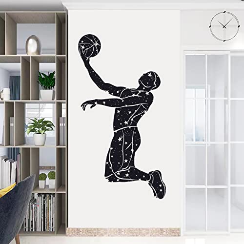 Woyinis Creative Stars Basketball Player Silhouette Wall Decal Sport Theme Wall Stickers Peel And Stick Basketball Wall Art Mural Sticker For Kids Room Playroom Nursery, Astronomical Background #TOP3