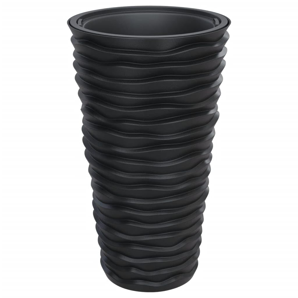 Pflanzkübel Anthrazit Rund mit herausnehmbarem Einsatz 22L, Hoher Blumentopf 52 cm, Rillen-Design Pflanzgefäß aus PP-Kunststoff für Garten, Balkon, Terrasse und Eingang