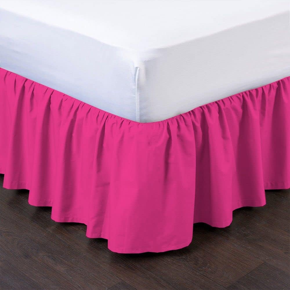 1000 Thread Count Ruffled Bed Skirt, with Three Side Coverage, Easy fit, 100% Egyptian Cotton 8" Drop Length Twin XL Size Solid Hot Pink
