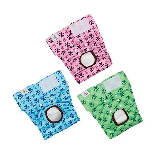 CuteBone Dog Diapers Female Washable Small Medium Large 3 Pack Reusable Doggie Diapers Puppy Period Pants for Doggy Heat Cycle Peeing
