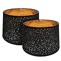 ALUCSET Black Lamp Shades Set of 2, Multifunctional Drum Lampshades with ???????????? ???????????????????? Design, 13x14x10in Large Lamp Shade for Table Floor Lamp Chandelier, Assembly Required Replacement Lamp Cover