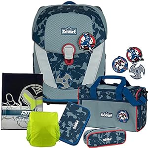 Primus-Versand BLUE NINJA - Scout Sunny II mit Funny Snaps® Schulranzen-Set 6tlg. mit HEFTMAPPE - REGENHÜLLE GRATIS DAZU