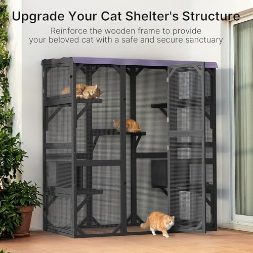 Gizoon Outdoor Cat Enclosure 70 Inch Walk-in Catio for Multiple Cats,Black