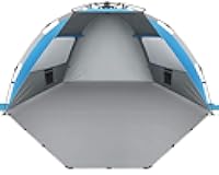 Oileus X-Large 4 Person Beach Tent Sun Shelter - Portable Sun Shade Instant Tent for Beach with Carrying Bag, Stakes, 6 Sand Pockets, Anti UV for Fishing Hiking Camping, Waterproof Windproof, Blue