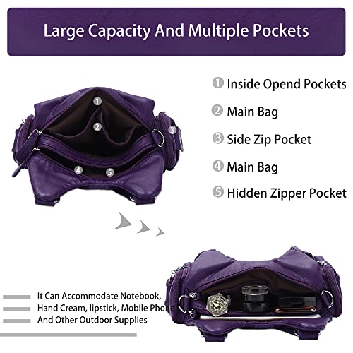 Image of Angel Kiss Purses for Women Small Hobo Shoulder Bags Vagen Leather Multi-Pocket Tote Bag with Zipper