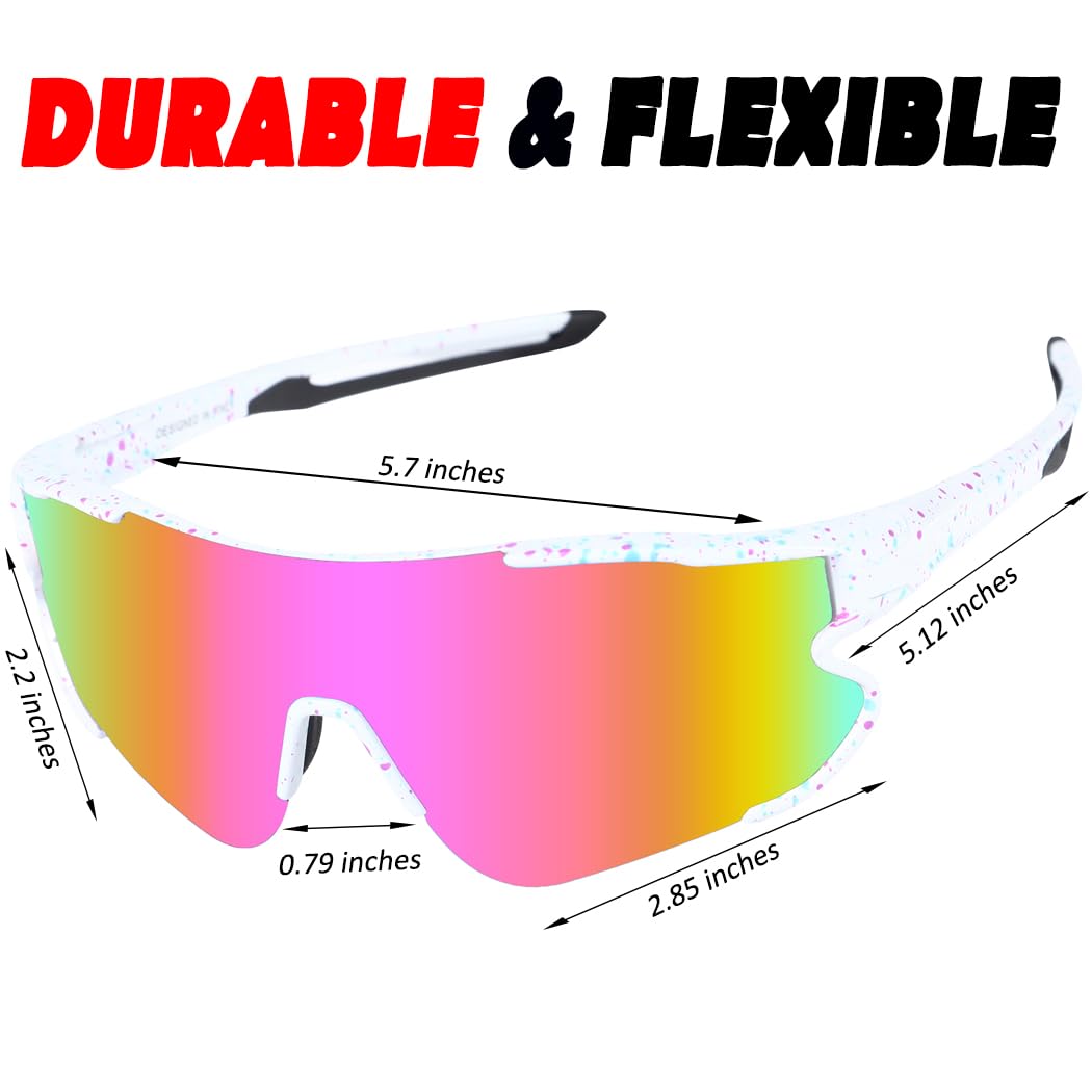 Liekkas Polarised Sports Sunglasses For Men Women Lightweight Running Cricket Cycling Glasses UV Protection White Pink - Image 2