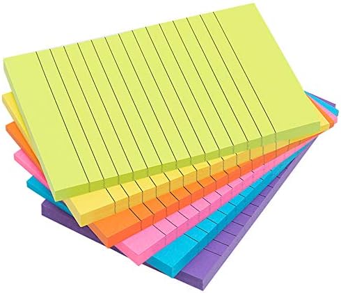 Stick Notes, 6 Pack 300 Sheet Sticky Note Pad Assorted Color Lined Self Stick Memo Pads for Office, School and Home Uses