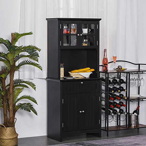 image for HOMCOM Kitchen Buffet Hutch Wooden Storage Cupboard with Framed Glass 