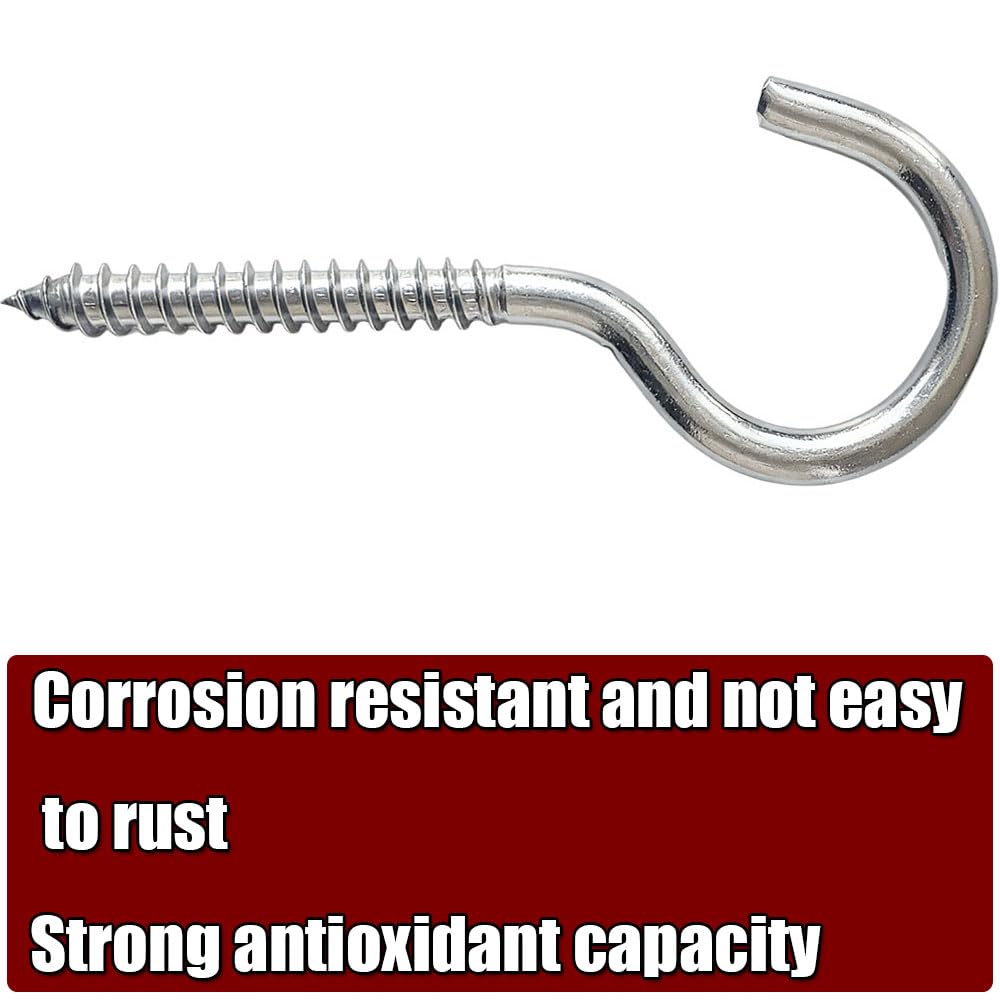 10 Pack 304 Stainless Steel Screw Eyes Eyelet Screws Self-Tapping Eye Bolts for Secure Cable Wires Eye Bolts Screw in Eye Hooks Hanging for Wood Indoor/Outdoor Marine Grade Use (6 * 90)