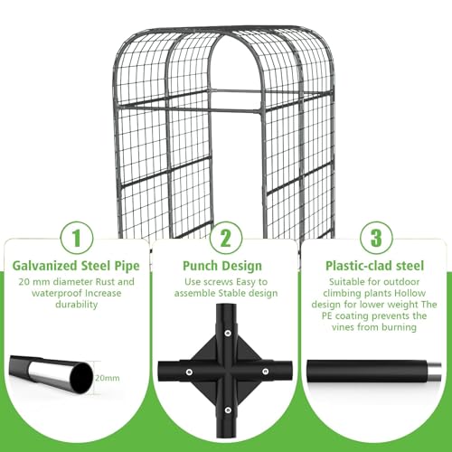 GarveeLife Metal Garden Arch Trellis 7.3 FT, Cucumber & Melon Trellis for Raised Beds, u-Shape Plant Support with Plastic Connectors for Climbing Vegetables, Grapes & Roses, Black by GarveeLife - Image 3