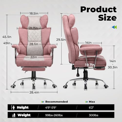 COMHOMA Big and Tall Office Chair, High Back Leather Gaming Chair with Footrest, Executive Ergonomic Office Chair with Pocket Spring Lumbar Support and with Outward Fixed Soft Armrests