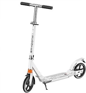 سكوتر ركل قابل للطي بعجلتين 3 ارتفاعات قابلة للتعديل، سكوتر خفيف الوزن بسطح غير قابل للانزلاق للأطفال والمراهقين من سن 15 سنة فما فوق بوزن 100 كيلوجرام كحد أقصى من بيونتي (لون أبيض)