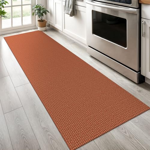 KOZYFLY Runners for Hallways 2x6 ft Washable Kitchen Runner Non Slip Rubber Backed Hall Runners Cotton Entryway Runner Rugs Floor Carpet for Indoor Backdoor Bedroom Kitchen, Orange/Tan