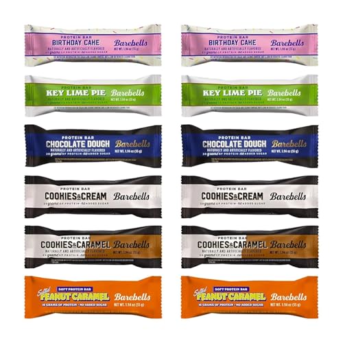 Barebels Protein Bars Variety Pack Birthday Cake Key Lime Pie Chocolate Dough Cookies & Cream Cookies & Caramel Salted Peanut Caramel No Added Sugar 1.94 oz 20g Protein 12 Pack